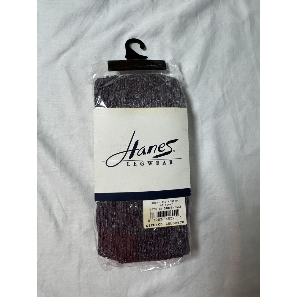 Hanes Legwear Vintage Shiny Rib Control Top Tights Gray Size CD Style 3684 NOS